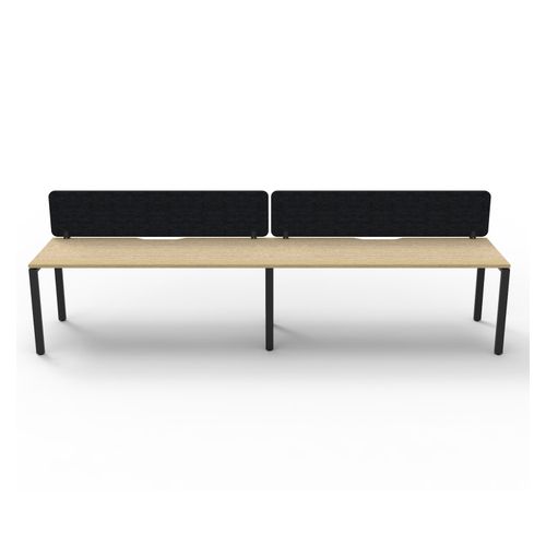 Rapid Deluxe Infinity Single Sided Workstation 2 Person With Black Eco Screen 1500Wmm per person Black Profile Leg Natural Oak Top