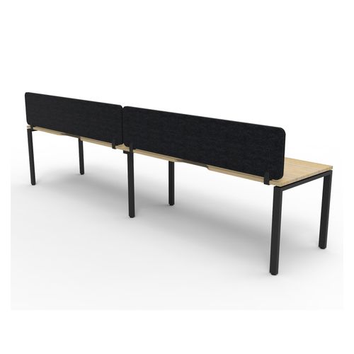 Rapid Deluxe Infinity Single Sided Workstation 2 Person With Black Eco Screen 1500Wmm per person Black Profile Leg Natural Oak Top