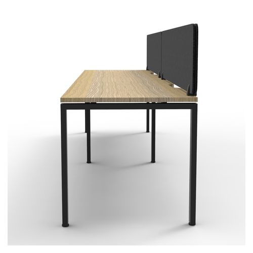 Rapid Deluxe Infinity Single Sided Workstation 2 Person With Black Eco Screen 1500Wmm per person Black Profile Leg Natural Oak Top