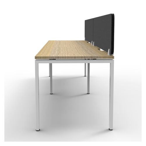 Rapid Deluxe Infinity Single Sided Workstation 2 Person With Black Eco Screen 1500Wmm per person White Profile Leg Natural Oak Top