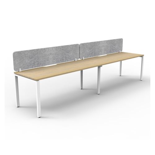 Rapid Deluxe Infinity Single Sided Workstation 2 Person With Grey Eco Screen 1500Wmm per person White Profile Leg Natural Oak Top