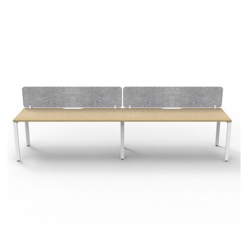 Rapid Deluxe Infinity Single Sided Workstation 2 Person With Grey Eco Screen 1500Wmm per person White Profile Leg Natural Oak Top