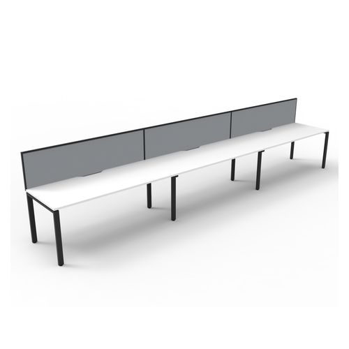 Rapid Deluxe Infinity Single Sided Workstation 3 Person With Grey Screen 1200Wmm per person Black Profile Leg Natural White Top