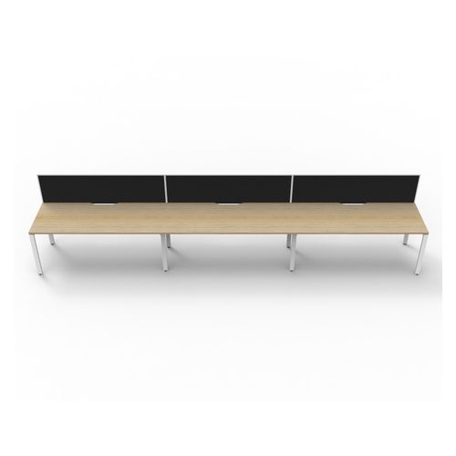Rapid Deluxe Infinity Single Sided Workstation 3 Person With Black Screen 1200Wmm per person White Profile Leg Natural Oak Top