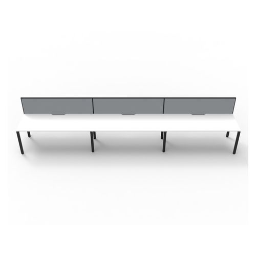 Rapid Deluxe Infinity Single Sided Workstation 3 Person With Grey Screen 1500Wmm per person Black Profile Leg Natural White Top