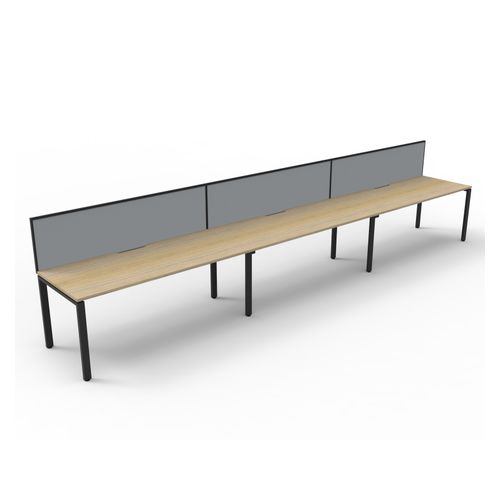 Rapid Deluxe Infinity Single Sided Workstation 3 Person With Grey Screen 1500Wmm per person Black Profile Leg Natural Oak Top