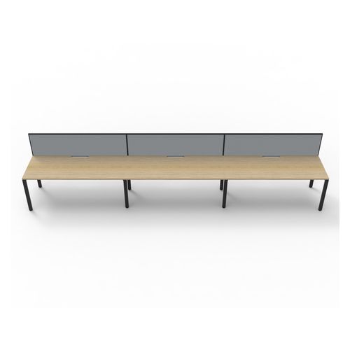 Rapid Deluxe Infinity Single Sided Workstation 3 Person With Grey Screen 1500Wmm per person Black Profile Leg Natural Oak Top