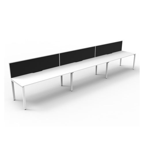 Rapid Deluxe Infinity Single Sided Workstation 3 Person With Black Screen 1500Wmm per person White Profile Leg Natural White Top