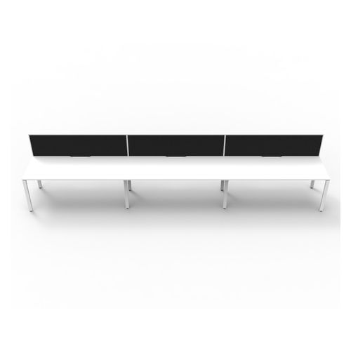 Rapid Deluxe Infinity Single Sided Workstation 3 Person With Black Screen 1800Wmm per person White Profile Leg Natural White Top