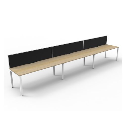 Rapid Deluxe Infinity Single Sided Workstation 3 Person With Black Screen 1800Wmm per person White Profile Leg Natural Oak Top