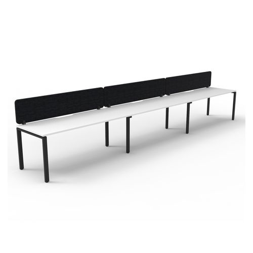 Rapid Deluxe Infinity Single Sided Workstation 3 Person With Black Eco Screen 1200Wmm per person Black Profile Leg Natural White Top