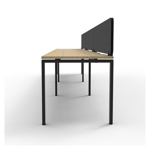 Rapid Deluxe Infinity Single Sided Workstation 3 Person With Black Eco Screen 1200Wmm per person Black Profile Leg Natural Oak Top