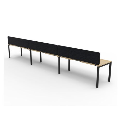 Rapid Deluxe Infinity Single Sided Workstation 3 Person With Black Eco Screen 1200Wmm per person Black Profile Leg Natural Oak Top