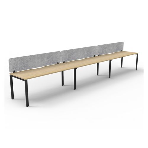 Rapid Deluxe Infinity Single Sided Workstation 3 Person With Grey Eco Screen 1200Wmm per person Black Profile Leg Natural Oak Top