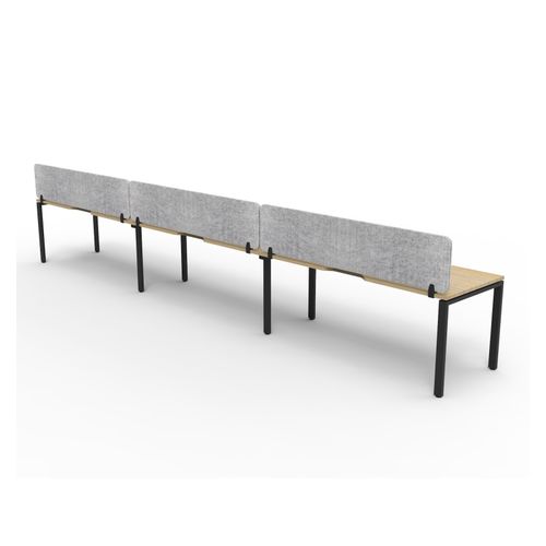 Rapid Deluxe Infinity Single Sided Workstation 3 Person With Grey Eco Screen 1200Wmm per person Black Profile Leg Natural Oak Top
