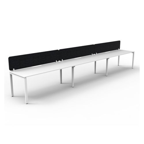 Rapid Deluxe Infinity Single Sided Workstation 3 Person With Black Eco Screen 1200Wmm per person White Profile Leg Natural White Top