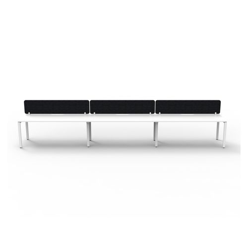 Rapid Deluxe Infinity Single Sided Workstation 3 Person With Black Eco Screen 1200Wmm per person White Profile Leg Natural White Top