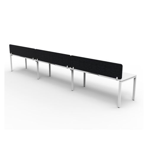 Rapid Deluxe Infinity Single Sided Workstation 3 Person With Black Eco Screen 1200Wmm per person White Profile Leg Natural White Top