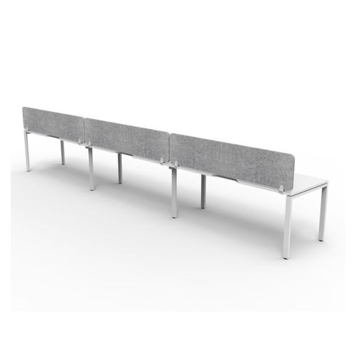 Rapid Deluxe Infinity Single Sided Workstation 3 Person With Grey Eco Screen 1200Wmm per person White Profile Leg Natural White Top
