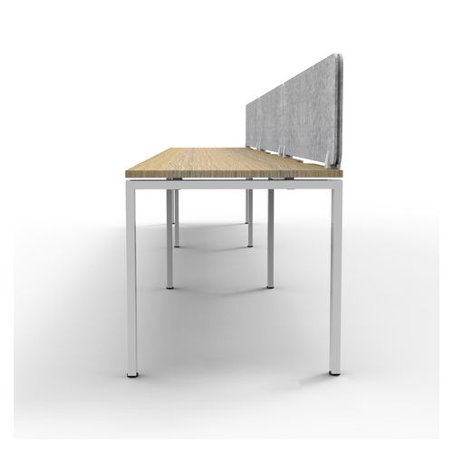 Rapid Deluxe Infinity Single Sided Workstation 3 Person With Grey Eco Screen 1200Wmm per person White Profile Leg Natural Oak Top