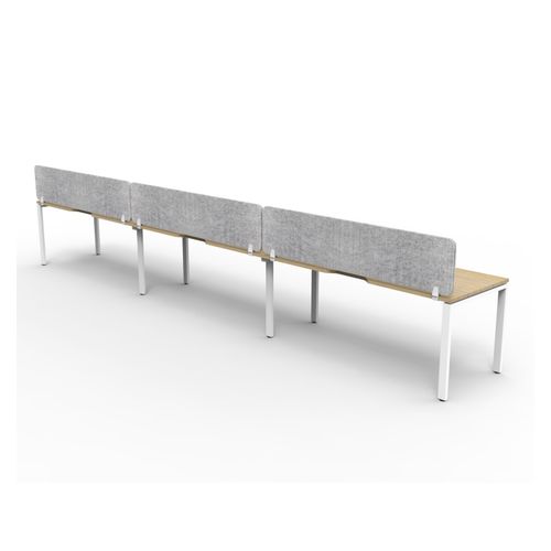 Rapid Deluxe Infinity Single Sided Workstation 3 Person With Grey Eco Screen 1200Wmm per person White Profile Leg Natural Oak Top