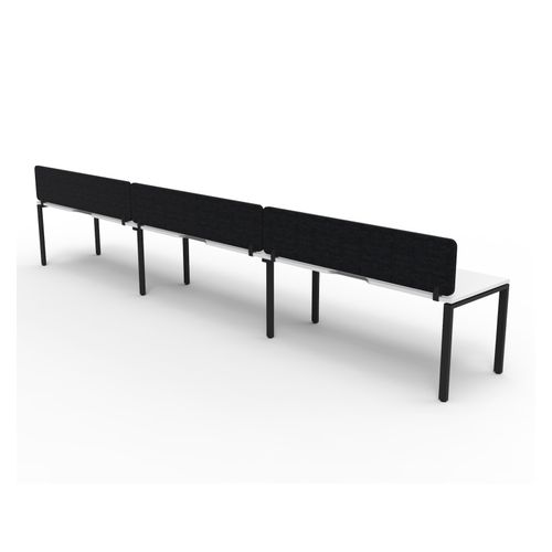 Rapid Deluxe Infinity Single Sided Workstation 3 Person With Black Eco Screen 1500Wmm per person Black Profile Leg Natural White Top