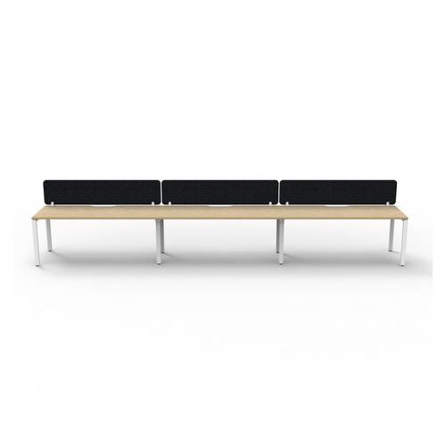 Rapid Deluxe Infinity Single Sided Workstation 3 Person With Black Eco Screen 1500Wmm per person White Profile Leg Natural Oak Top