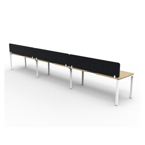Rapid Deluxe Infinity Single Sided Workstation 3 Person With Black Eco Screen 1500Wmm per person White Profile Leg Natural Oak Top