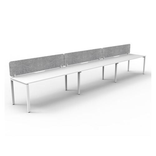 Rapid Deluxe Infinity Single Sided Workstation 3 Person With Grey Eco Screen 1500Wmm per person White Profile Leg Natural White Top