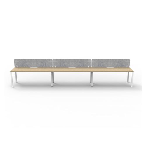 Rapid Deluxe Infinity Single Sided Workstation 3 Person With Grey Eco Screen 1500Wmm per person White Profile Leg Natural Oak Top