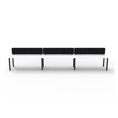 Rapid Deluxe Infinity Single Sided Workstation 3 Person With Black Eco Screen 1800Wmm per person Black Profile Leg Natural White Top