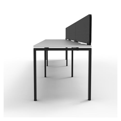 Rapid Deluxe Infinity Single Sided Workstation 3 Person With Black Eco Screen 1800Wmm per person Black Profile Leg Natural White Top