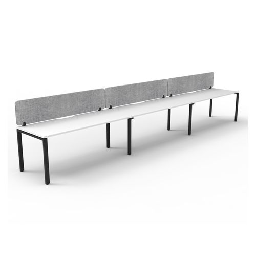 Rapid Deluxe Infinity Single Sided Workstation 3 Person With Grey Eco Screen 1800Wmm per person Black Profile Leg Natural White Top