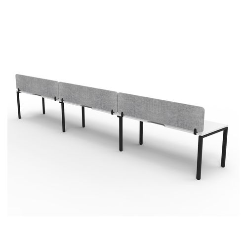 Rapid Deluxe Infinity Single Sided Workstation 3 Person With Grey Eco Screen 1800Wmm per person Black Profile Leg Natural White Top