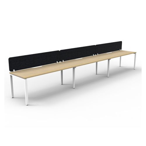 Rapid Deluxe Infinity Single Sided Workstation 3 Person With Black Eco Screen 1800Wmm per person White Profile Leg Natural Oak Top