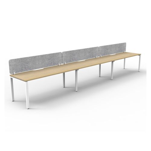 Rapid Deluxe Infinity Single Sided Workstation 3 Person With Grey Eco Screen 1800Wmm per person White Profile Leg Natural Oak Top