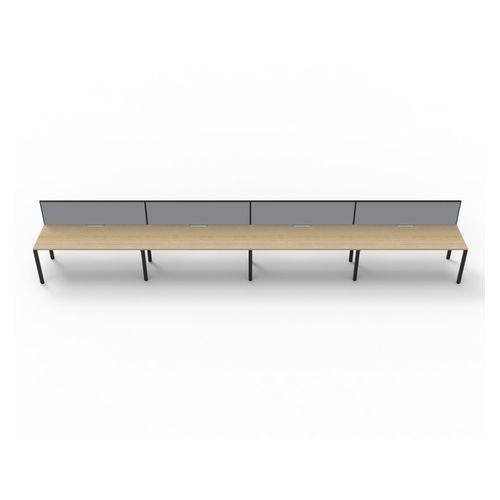 Rapid Deluxe Infinity Single Sided Workstation 4 Person With Grey Screen 1200Wmm per person Black Profile Leg Natural Oak Top