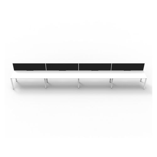 Rapid Deluxe Infinity Single Sided Workstation 4 Person With Black Screen 1200Wmm per person White Profile Leg Natural White Top