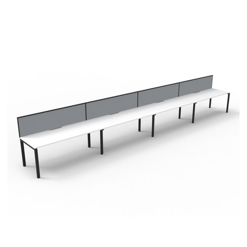 Rapid Deluxe Infinity Single Sided Workstation 4 Person With Grey Screen 1500Wmm per person Black Profile Leg Natural White Top
