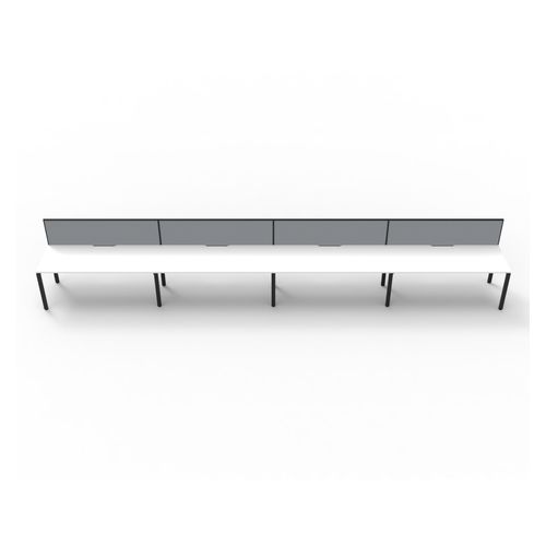 Rapid Deluxe Infinity Single Sided Workstation 4 Person With Grey Screen 1500Wmm per person Black Profile Leg Natural White Top