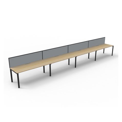 Rapid Deluxe Infinity Single Sided Workstation 4 Person With Grey Screen 1800Wmm per person Black Profile Leg Natural Oak Top