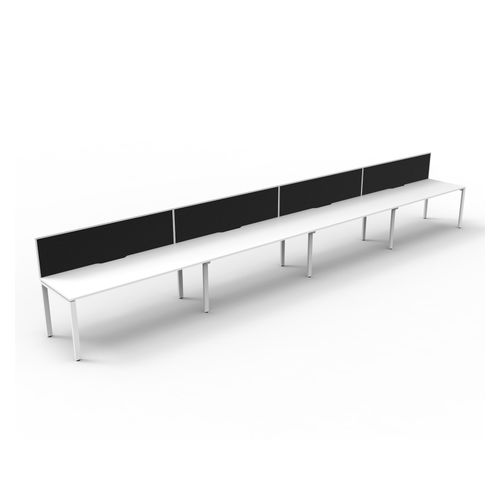Rapid Deluxe Infinity Single Sided Workstation 4 Person With Black Screen 1800Wmm per person White Profile Leg Natural White Top