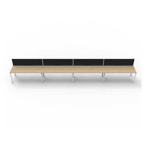 Rapid Deluxe Infinity Single Sided Workstation 4 Person With Black Screen 1800Wmm per person White Profile Leg Natural Oak Top
