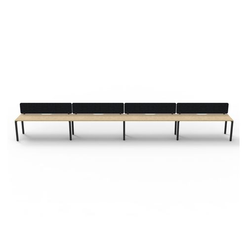 Rapid Deluxe Infinity Single Sided Workstation 4 Person With Black Eco Screen 1200Wmm per person Black Profile Leg Natural Oak Top