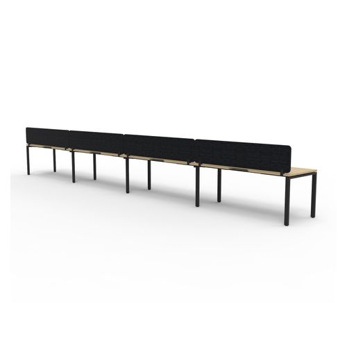 Rapid Deluxe Infinity Single Sided Workstation 4 Person With Black Eco Screen 1200Wmm per person Black Profile Leg Natural Oak Top