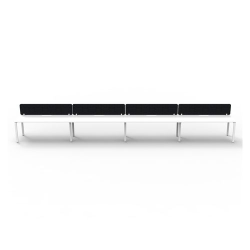 Rapid Deluxe Infinity Single Sided Workstation 4 Person With Black Eco Screen 1200Wmm per person White Profile Leg Natural White Top