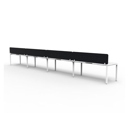Rapid Deluxe Infinity Single Sided Workstation 4 Person With Black Eco Screen 1200Wmm per person White Profile Leg Natural White Top
