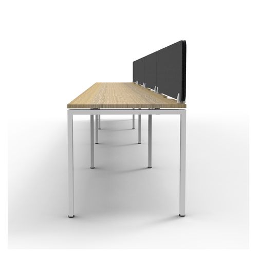 Rapid Deluxe Infinity Single Sided Workstation 4 Person With Black Eco Screen 1200Wmm per person White Profile Leg Natural Oak Top