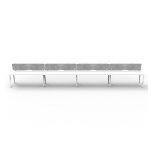 Rapid Deluxe Infinity Single Sided Workstation 4 Person With Grey Eco Screen 1200Wmm per person White Profile Leg Natural White Top