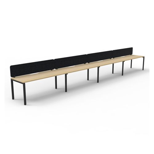 Rapid Deluxe Infinity Single Sided Workstation 4 Person With Black Eco Screen 1500Wmm per person Black Profile Leg Natural Oak Top